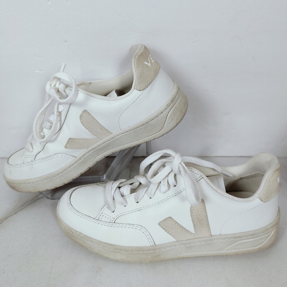 Veja Shoes - Veja Women's V-12 White Beige Leather Low Sneakers Tennis Shoes, 6